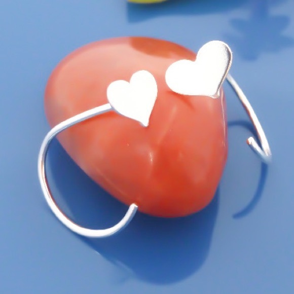925 Sterling Silver Chunky Heart Ear Jackets Hug Half Hoop Threader Earrings - Picture 3 of 6